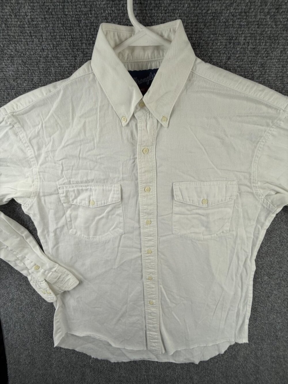 VTG Wrangler X Long Tails White Long Sleeve Men Button Up Shirt 15.5 33 Western